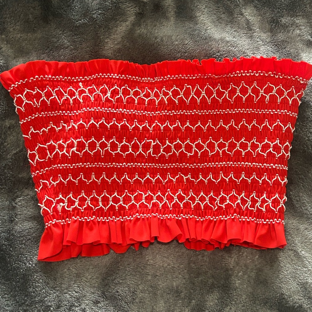 Xhilaration Red Smocked Bandeau Bikini Top